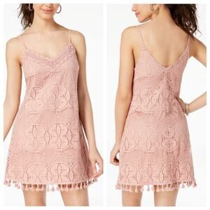 Xtraordinary Lace Shift Mini Dress Tassels Blush Pink Small NWT